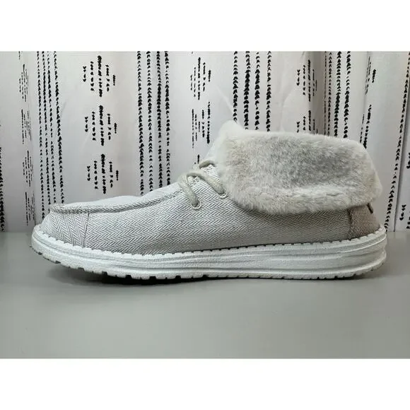 Hey Dude Women's Britt Shoes 9 Herringbone Cream Faux Fur Trim Comfort Cozy - Picture 4 of 13